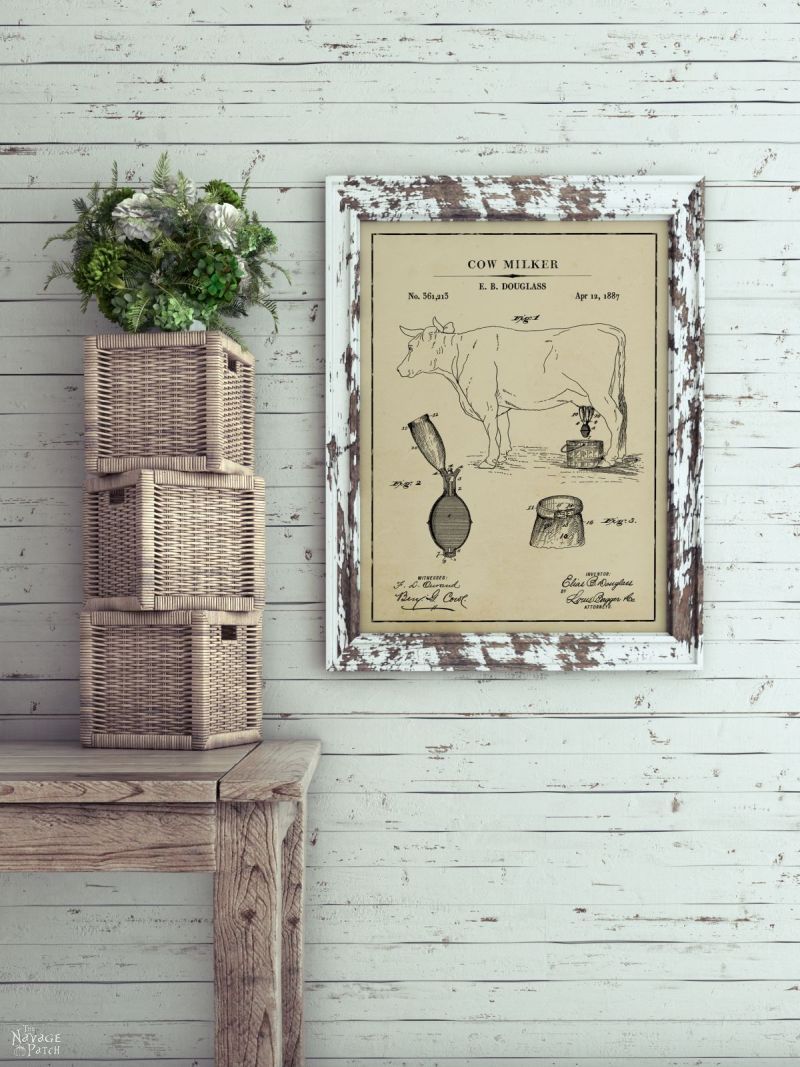 Cow milker patent art in aged paper background