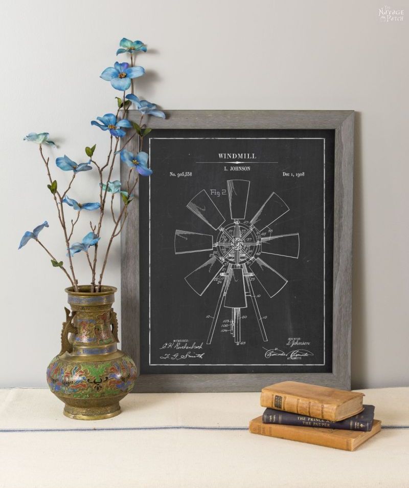 Windmill patent art in chalkboard background