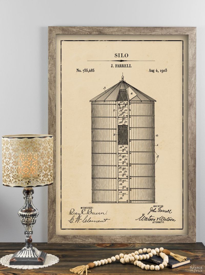 Silo patent art in aged paper background