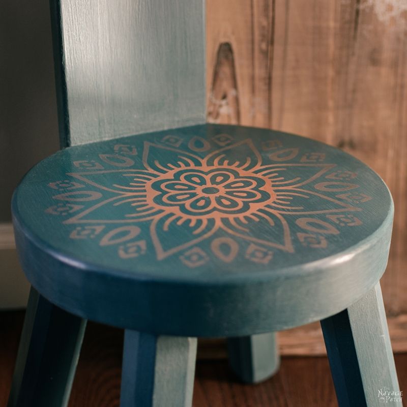 Vintage Step Stool Makeover with 6 Free Mandala Stencil Cut Files | DIY Painted Furniture | How to make stencils with Cricut | DIY vintage step stool makeover with chalk paint and mandala stencil | Easy and budget friendly DIY Furniture Makeover | Bohemian style step stool makeover | Free Cricut Cut Files | Free Stencil Cut Files | #DIY #PaintedFurniture #FreePrintable #MandalaStencil #Bohemian | TheNavagePatch.com