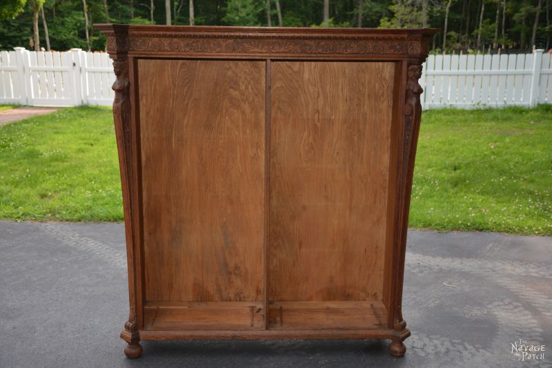 Antique China Cabinet Restoration | How to make glass cabinet doors | DIY cabinet doors | How to add lights to cabinets | How to use gel stain | How to build glass doors | General Finishes Gel Stain | How to restore antique furniture | Antique furniture restoration | Before & After | #TheNavagePatch #DIY #GelStain #Antiquefurniture #upcycling #restoration #furnituremakeover #glasscabinets #furnituremakeover | TheNavagePatch.com