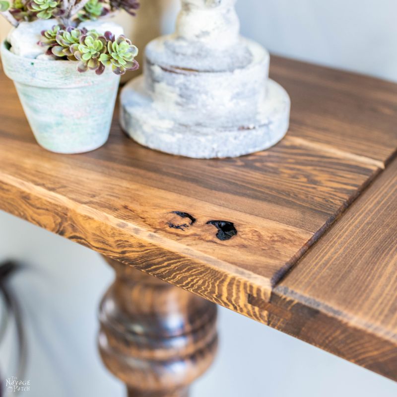DIY Farmhouse Console Table | How to build a console table | Step-by-Step tutorial for DIY console table with turned table legs | Where to buy affordable turned table legs | How to build a high-end farmhouse console table on a budget | DIY farmhouse furniture | Free step-by-step woodworking plans | Dining Room Makeover | #TheNavagePatch #DIY #DIYFurniture #Tutorial #Farmhouse #ConsoleTable | TheNavagePatch.com