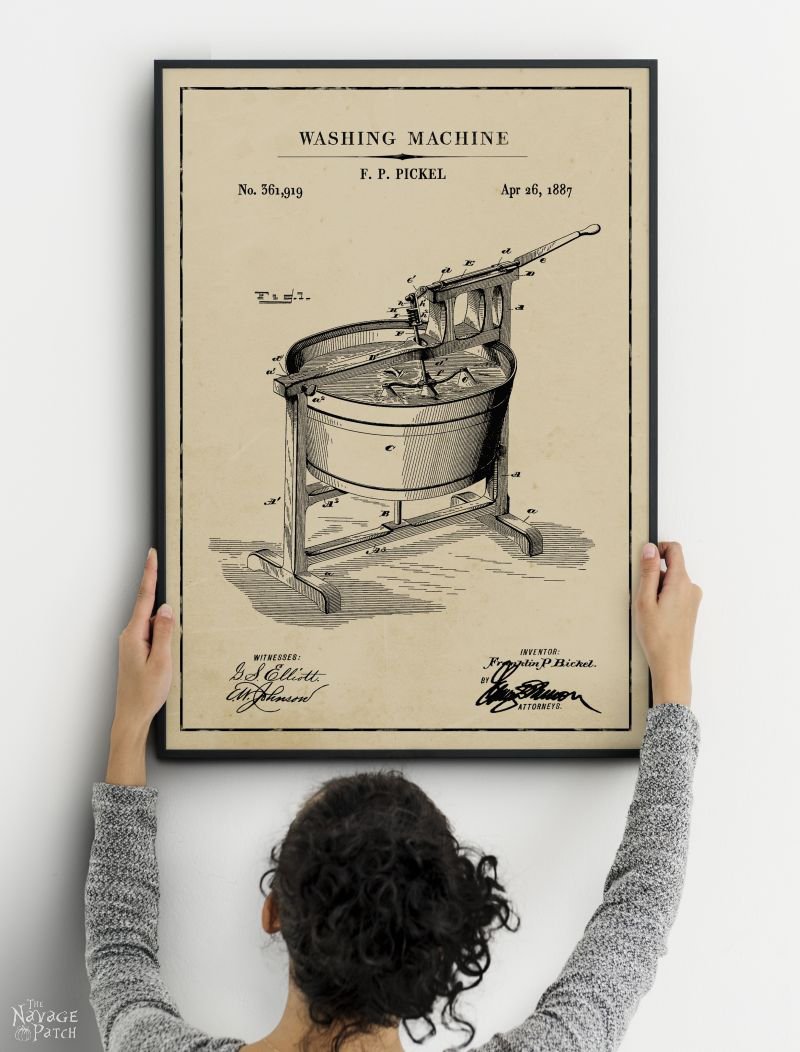 Laundry Room Vintage Patent Prints | Free Vintage Blueprints and patent drawings | Free Laundry Room Wall Art | Free Vintage Laundry Patent Posters | Free Vintage Blueprint and Diagrams | #TheNavagePatch #FreePrintable #Laundry #PatentArt #VintagePrintable #Blueprint #FreeArt #Oversize #WallArt #GalleryWall | Engineering print | DIY Industrial Style Home Decor | TheNavagePatch.com