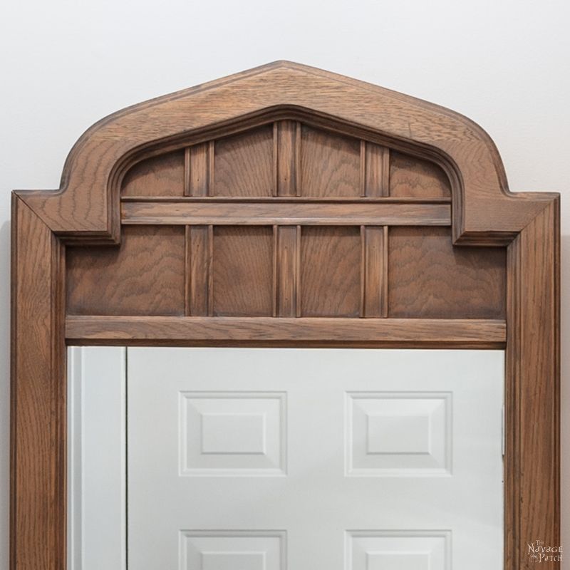 Arched Mirror Makeover | How to get weathered look using stain | Large mirror frame makeover | How to get the aged wood look with stain | How to create a rustic look with wood stain | DIY Mirror makeover | #TheNavagePatch #Furnituremakeover #HowTo #diy #homedecor #farmhouse #archedmirror #mirror #weathered | TheNavagePatch.com