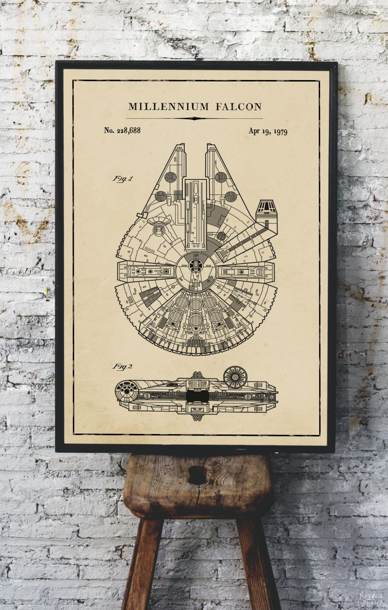 Free Printable Star Wars Blueprints | Free Star Wars printables | Star Wars free vintage blueprint posters | Free DIY Star Wars gift | Millennium Falcon, TIE Fighter, At At Walker, Snowspeeder, Imperial Shuttle, Slave 1, TIE Bomber, X Wing Starfighter Posters | Free printable gift for Star Wars fans | #TheNavagePatch #FreePrintable #Starwars #Blueprint #VintagePrintable #PatentArt #FreeArt #Oversize #Freeposters #GalleryWall #industrial | TheNavagePatch.com