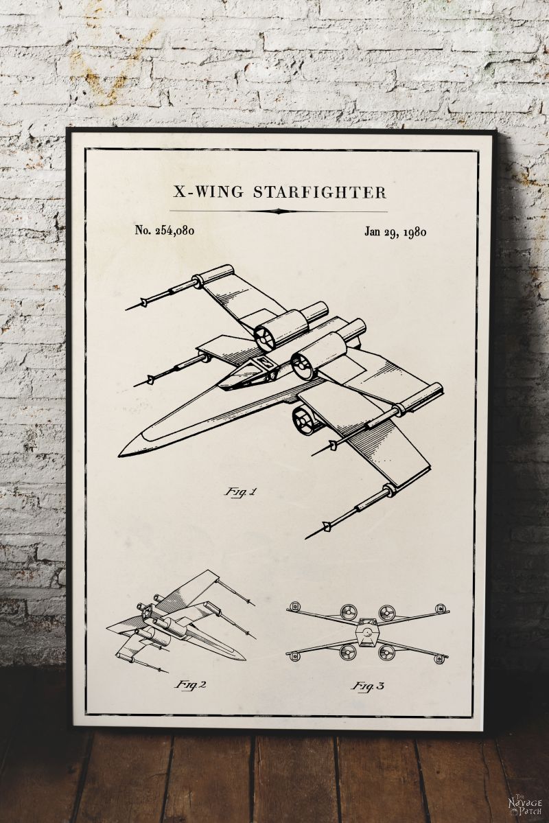 Free Printable Star Wars Blueprints | Free Star Wars printables | Star Wars free vintage blueprint posters | Free DIY Star Wars gift | Millennium Falcon, TIE Fighter, At At Walker, Snowspeeder, Imperial Shuttle, Slave 1, TIE Bomber, X Wing Starfighter Posters | Free printable gift for Star Wars fans | #TheNavagePatch #FreePrintable #Starwars #Blueprint #VintagePrintable #PatentArt #FreeArt #Oversize #Freeposters #GalleryWall #industrial | TheNavagePatch.com