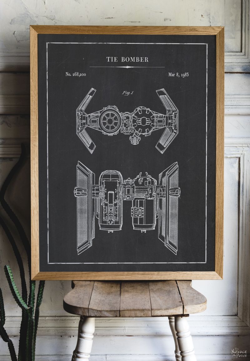 Free Printable Star Wars Blueprints | Free Star Wars printables | Star Wars free vintage blueprint posters | Free DIY Star Wars gift | Millennium Falcon, TIE Fighter, At At Walker, Snowspeeder, Imperial Shuttle, Slave 1, TIE Bomber, X Wing Starfighter Posters | Free printable gift for Star Wars fans | #TheNavagePatch #FreePrintable #Starwars #Blueprint #VintagePrintable #PatentArt #FreeArt #Oversize #Freeposters #GalleryWall #industrial | TheNavagePatch.com