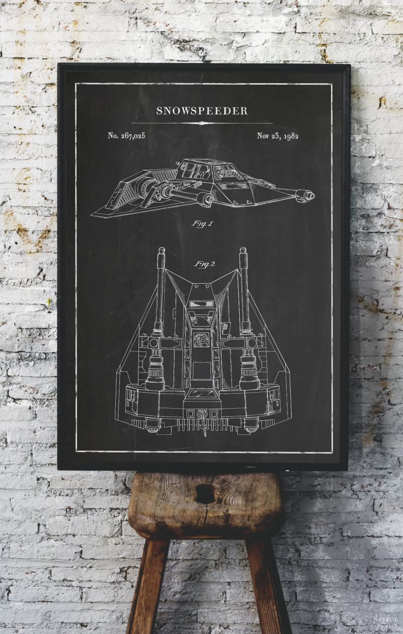 Free Printable Star Wars Blueprints | Free Star Wars printables | Star Wars free vintage blueprint posters | Free DIY Star Wars gift | Millennium Falcon, TIE Fighter, At At Walker, Snowspeeder, Imperial Shuttle, Slave 1, TIE Bomber, X Wing Starfighter Posters | Free printable gift for Star Wars fans | #TheNavagePatch #FreePrintable #Starwars #Blueprint #VintagePrintable #PatentArt #FreeArt #Oversize #Freeposters #GalleryWall #industrial | TheNavagePatch.com