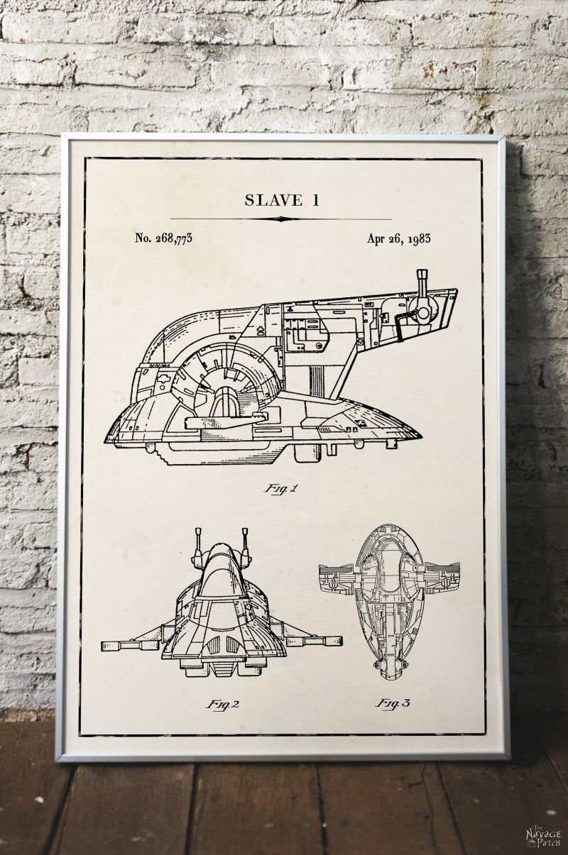 Free Printable Star Wars Blueprints | Free Star Wars printables | Star Wars free vintage blueprint posters | Free DIY Star Wars gift | Millennium Falcon, TIE Fighter, At At Walker, Snowspeeder, Imperial Shuttle, Slave 1, TIE Bomber, X Wing Starfighter Posters | Free printable gift for Star Wars fans | #TheNavagePatch #FreePrintable #Starwars #Blueprint #VintagePrintable #PatentArt #FreeArt #Oversize #Freeposters #GalleryWall #industrial | TheNavagePatch.com