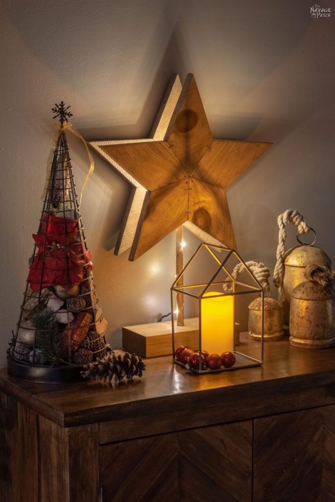 DIY Rustic Wood Stars and Star Lights with free template | How to make a wooden star the quick and easy way | Simple DIY Christmas star decor with lights | Free printable star pattern and star template | #TheNavagePatch #DIY #freeprintable #Christmas #Holidaydecor #DIYChristmas #Christmascrafts #easydiy #Christmaslights #DIYHomedecor #Holidays #starrylights | TheNavagePatch.com