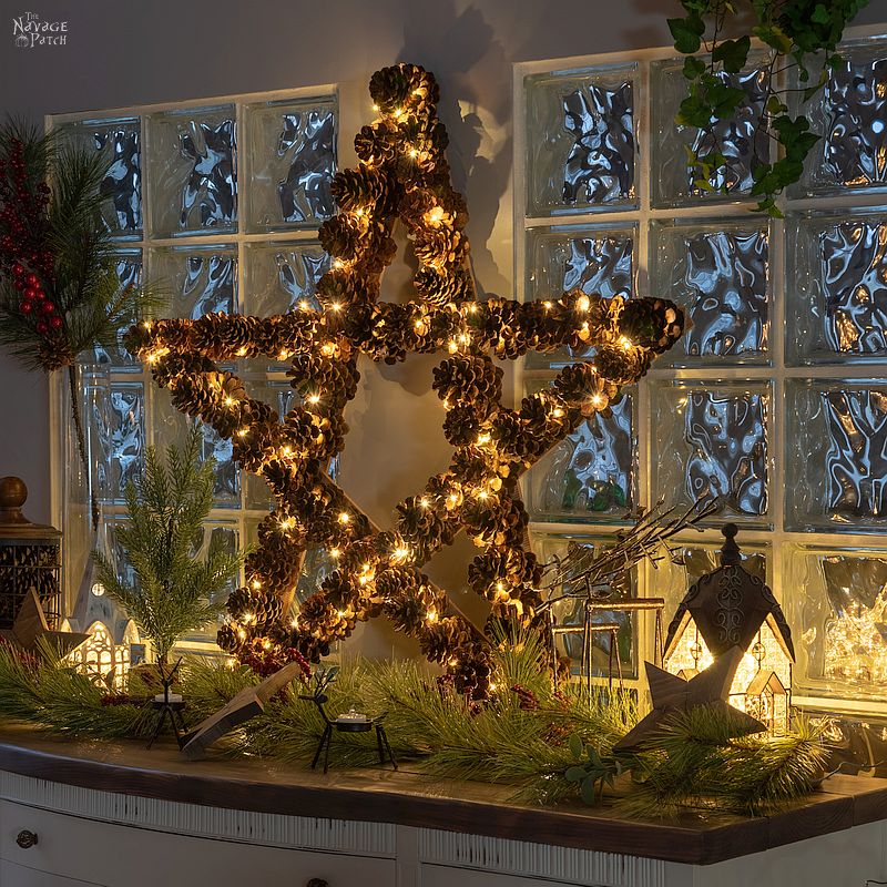 DIY Lighted Pine Cone Star