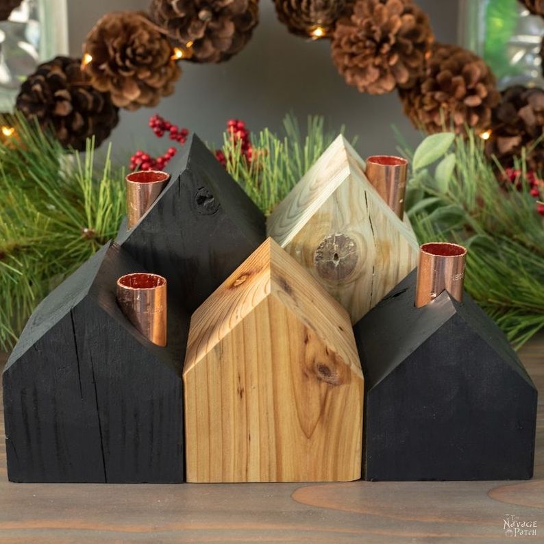 DIY Wood House Candle Holders