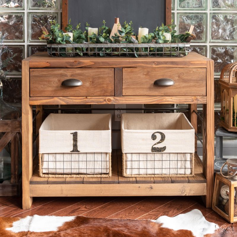 DIY Console Table with Drawers! {Made from Plywood and 2x4s!}