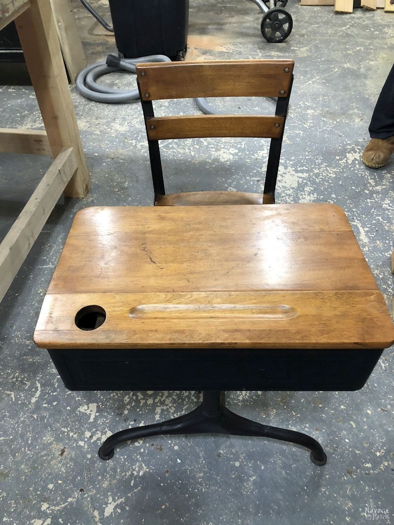 Vintage School Desk Makeover | How to restore an old desk | How to fix blotchy stain | How to restore vintage furniture | How to prevent blotchy stain | The best pre-stain conditioner | How to stain vintage furniture | #TheNavagePatch #furnituremakover #VintageFurniture #diy #WoodConditioner #WoodStain #HowTo #farmhouse #paintedfurniture | TheNavagePatch.com