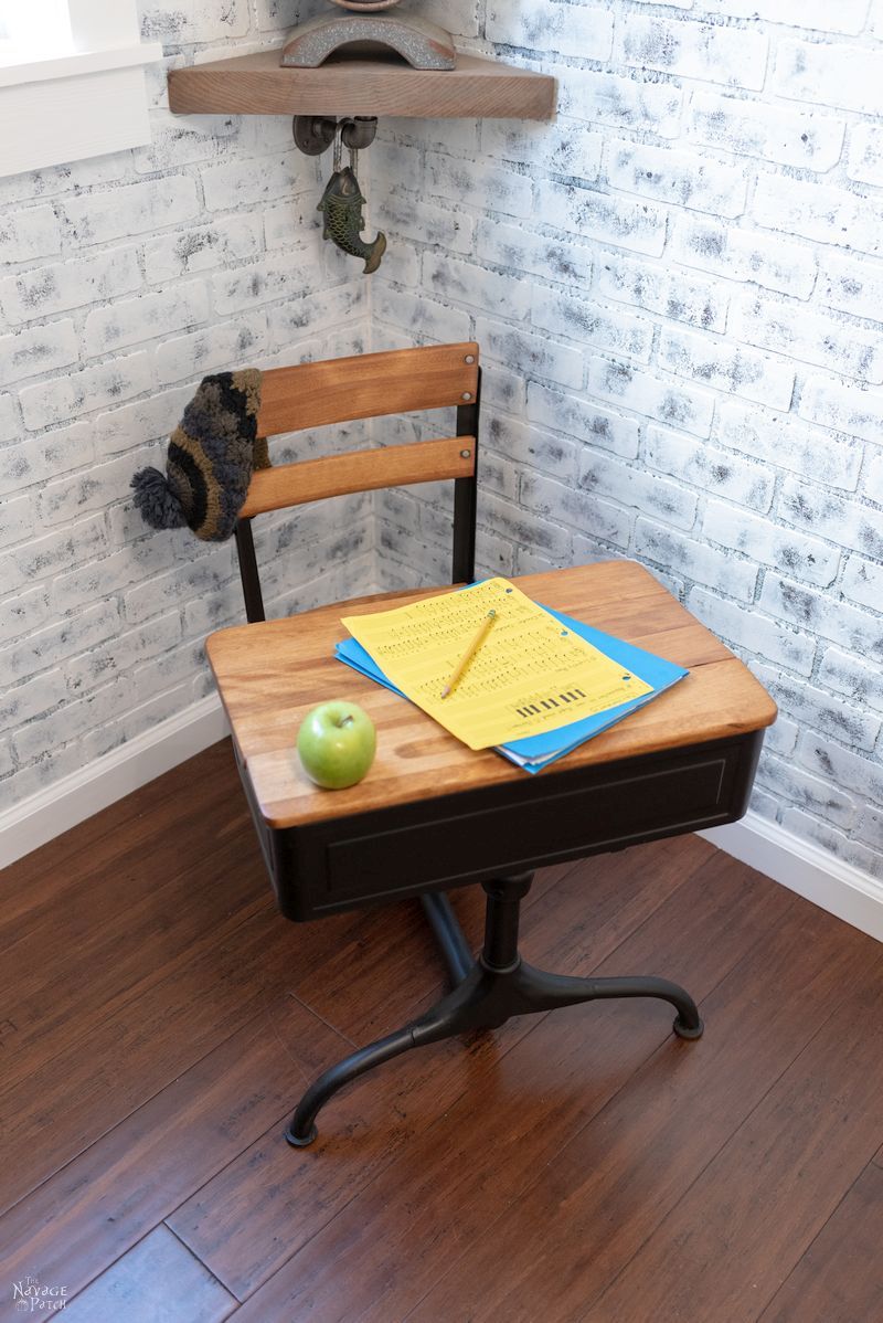 Vintage School Desk Makeover | How to restore an old desk | How to fix blotchy stain | How to restore vintage furniture | How to prevent blotchy stain | The best pre-stain conditioner | How to stain vintage furniture | #TheNavagePatch #furnituremakover #VintageFurniture #diy #WoodConditioner #WoodStain #HowTo #farmhouse #paintedfurniture | TheNavagePatch.com