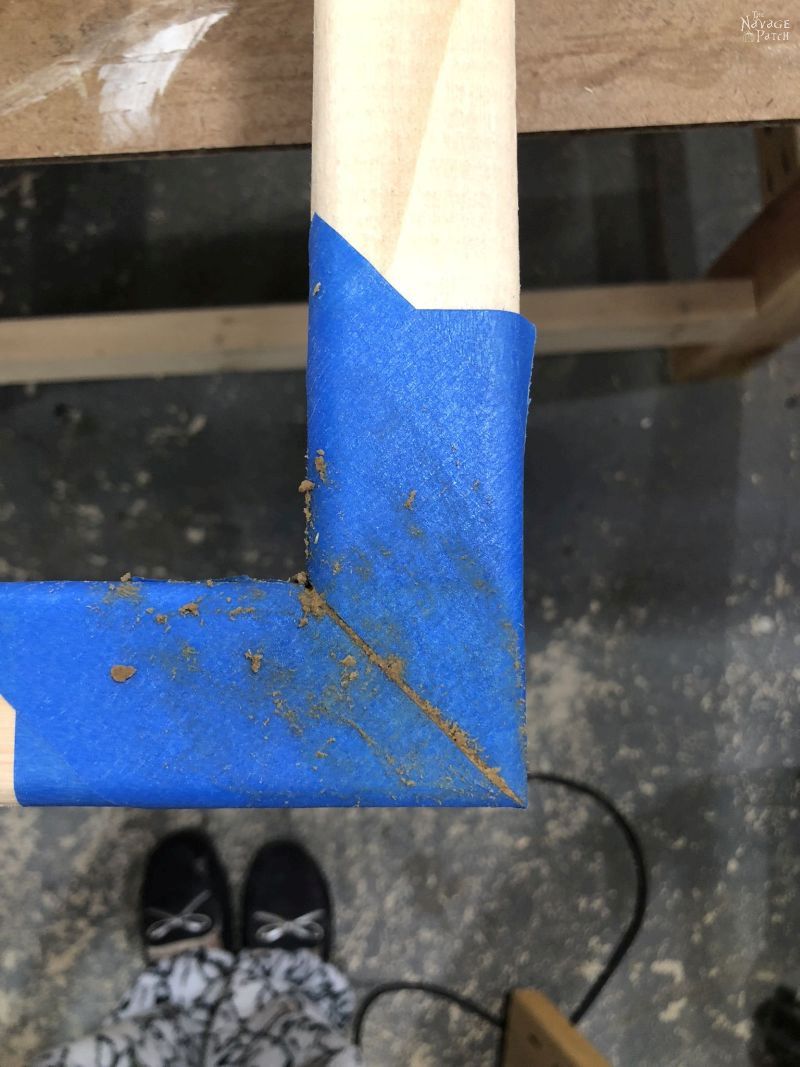 wood filler in a gap in a wooden frame