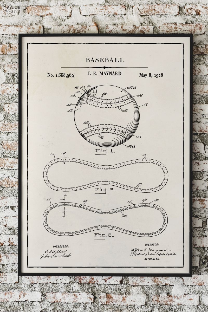 Free Printable Baseball Patent Art - Baseball