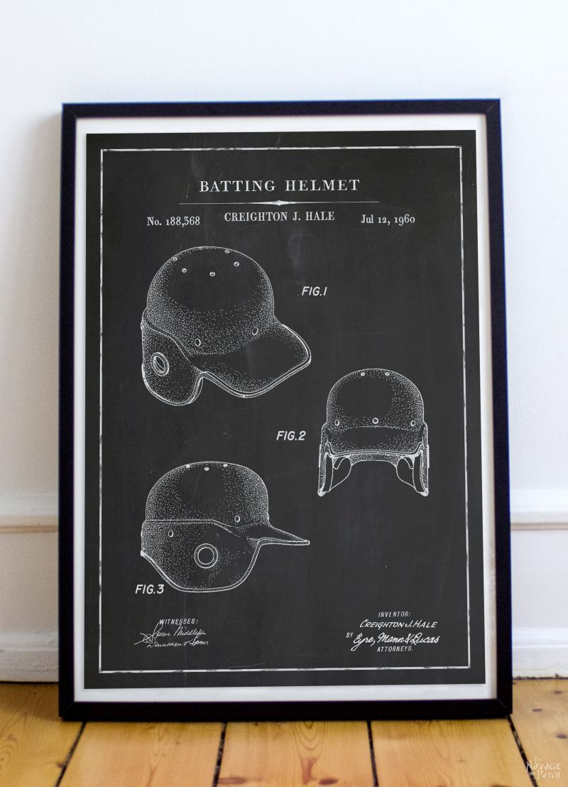 Free Printable Baseball Patent Art - Batting Helmet