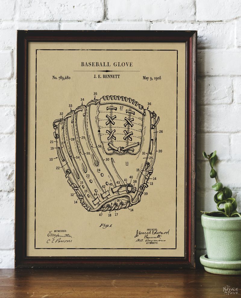 Free Printable Baseball Patent Art - Baseball Glove