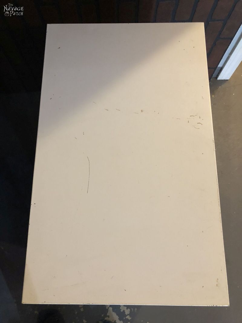 top of a metal filing cabinet