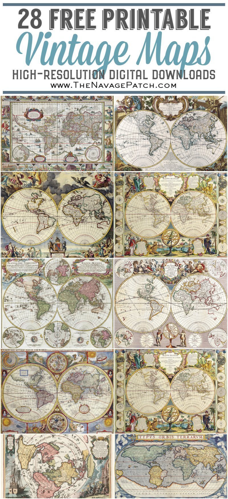 Wooden World Map Wall Art and Free Printable Vintage Maps pin image