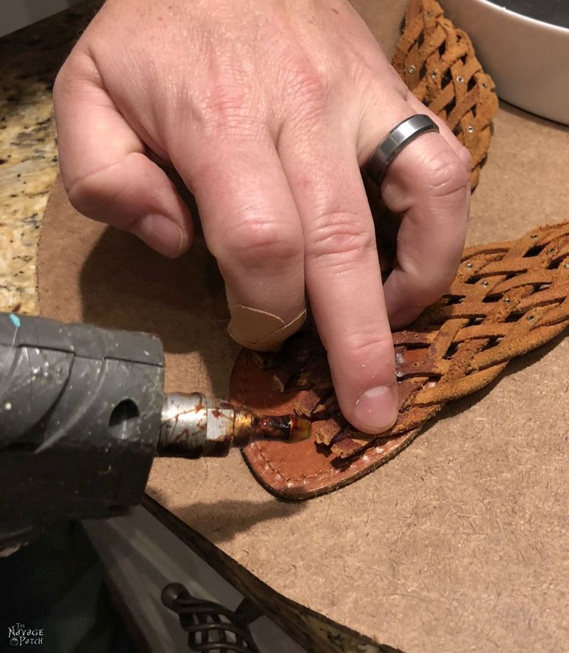 hot glue on a leather belt