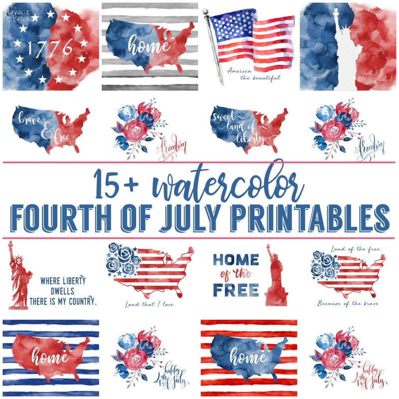 15+ Watercolor Fourth of July Printables