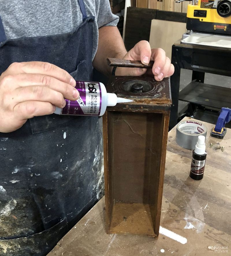 Gluing a part of old sewing machine drawers