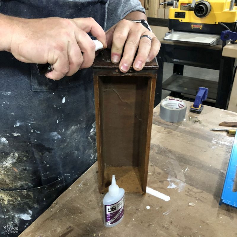 Gluing a part of old sewing machine drawers