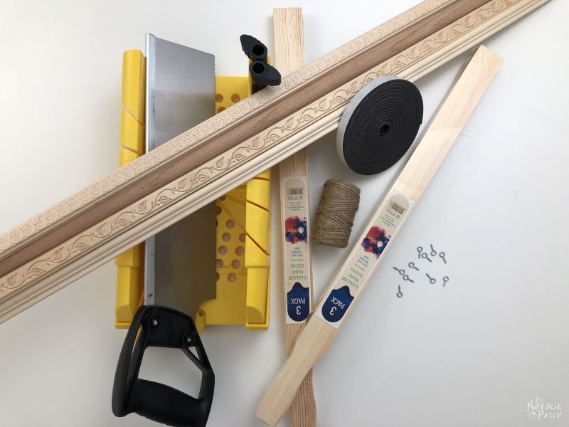 miter box, wood and other supplies for diy magnetic poster hangers