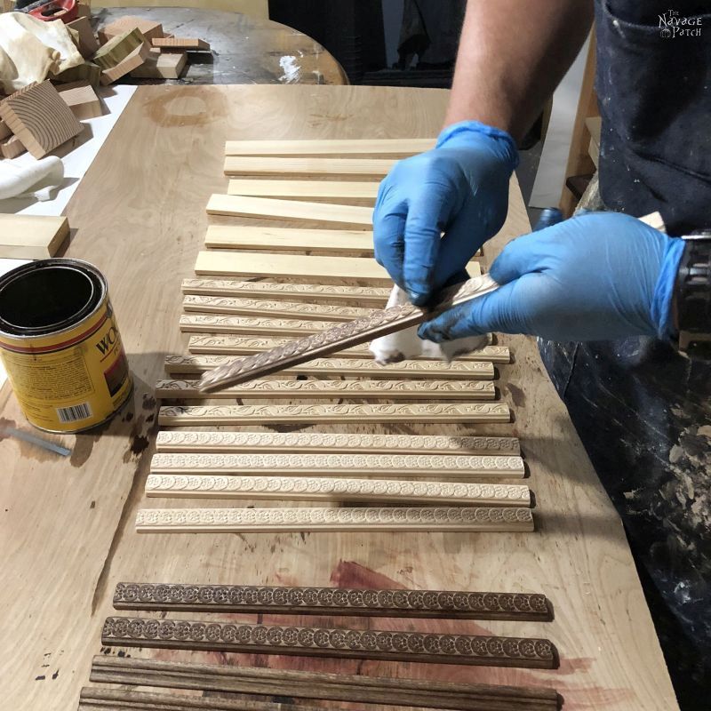 staining wood for diy magnetic poster hangers