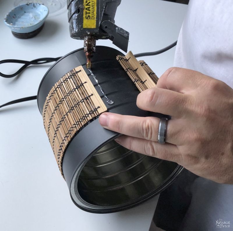 coffee can repurpose with a bamboo placemat