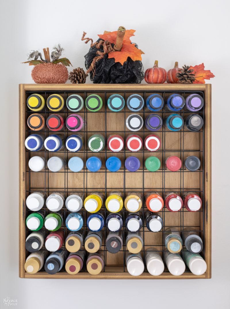 DIY Craft Paint Storage Rack from scrap wood and wire shelves