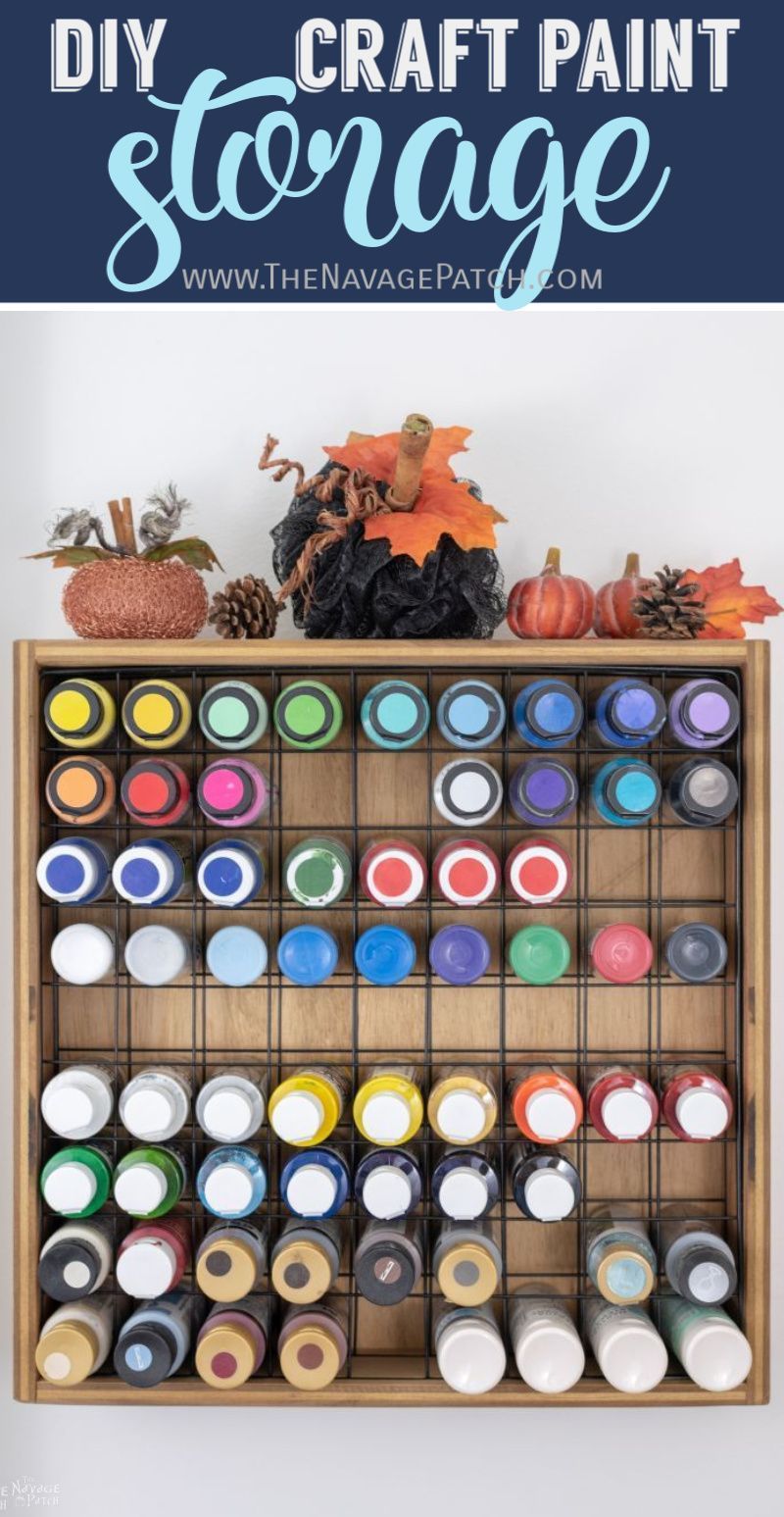 DIY Craft Paint Storage Rack from scrap wood and wire shelves