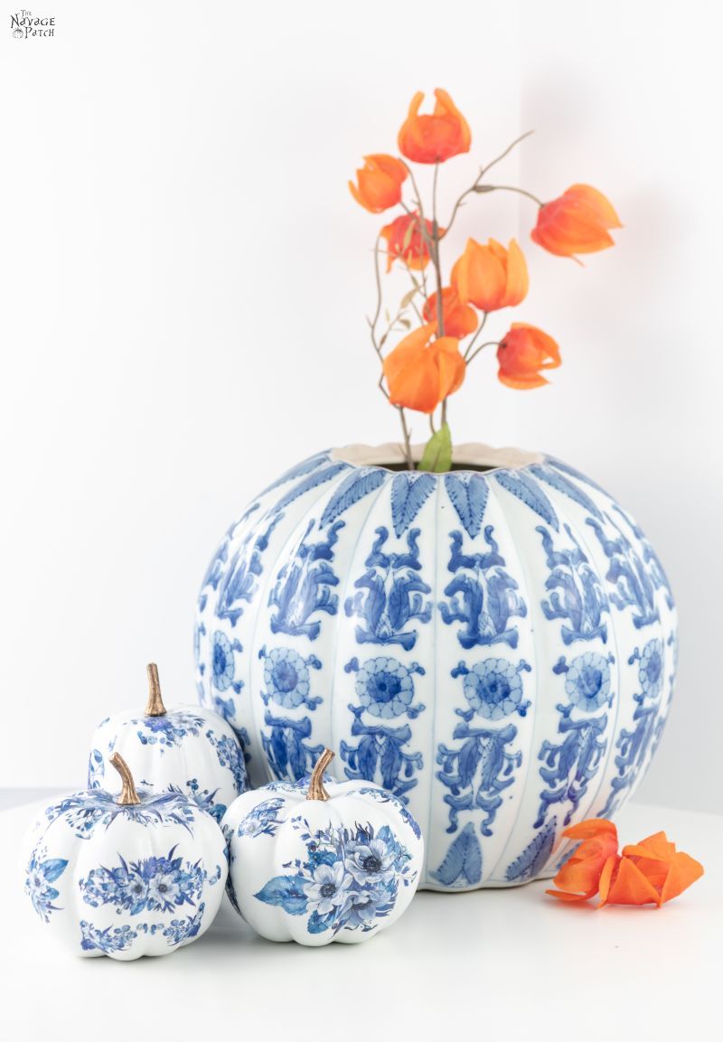 DIY Dollar Store Blue & White Porcelain Pumpkins