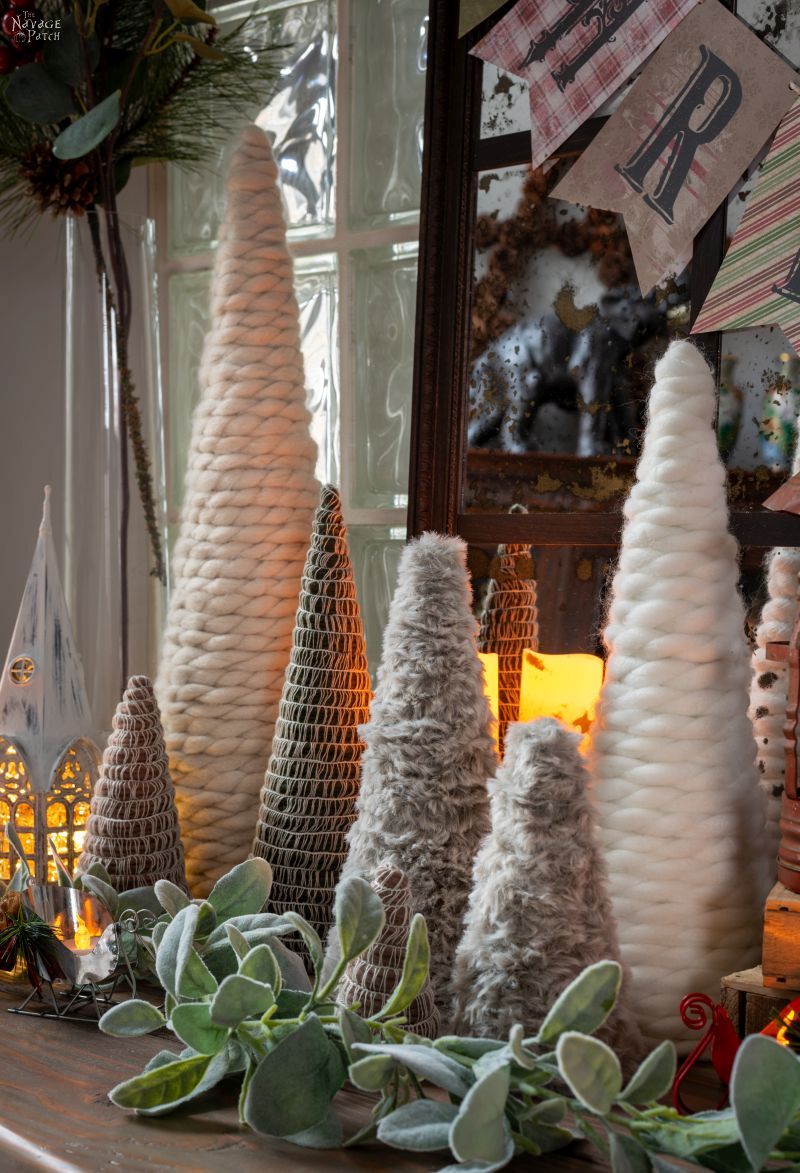 DIY Faux Fur Trees in a Christmas Display