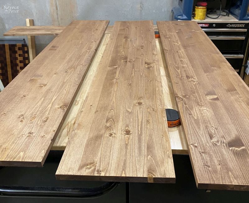 staining boards for DIY Industrial Pipe shelves