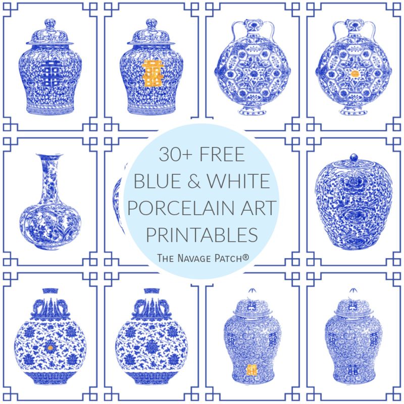 Free Blue and White Porcelain Art Printables - TheNavagePatch.com