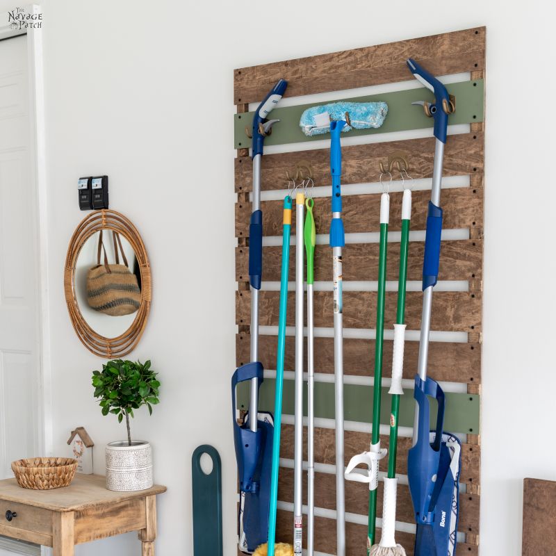 DIY Garage Pegboard Organizer For Brooms And Cleaning Supplies