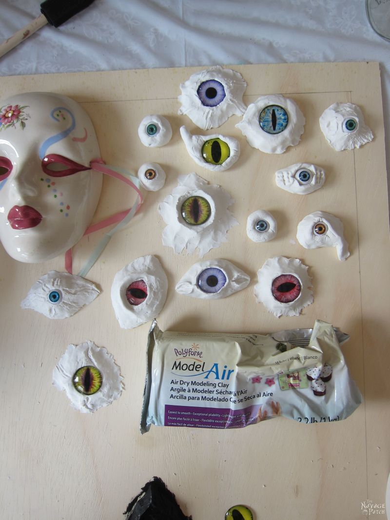 glass eyes with air clay eye sockets