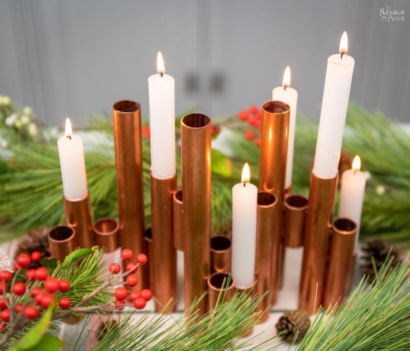 Details about   Copper Pipe Candle Holder and 20cm candles included single and staggered heights 