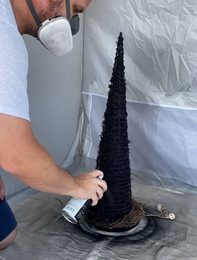 painting a cone tree and grapevine wreath