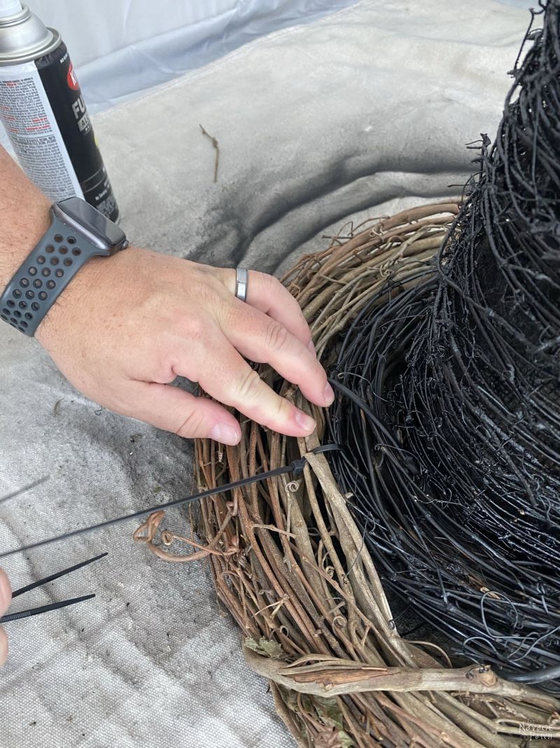 zip tying two grapevine wreaths together