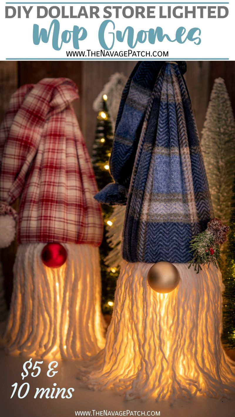 DIY Dollar Store Lighted Mop Gnomes - TheNavagePatch.com