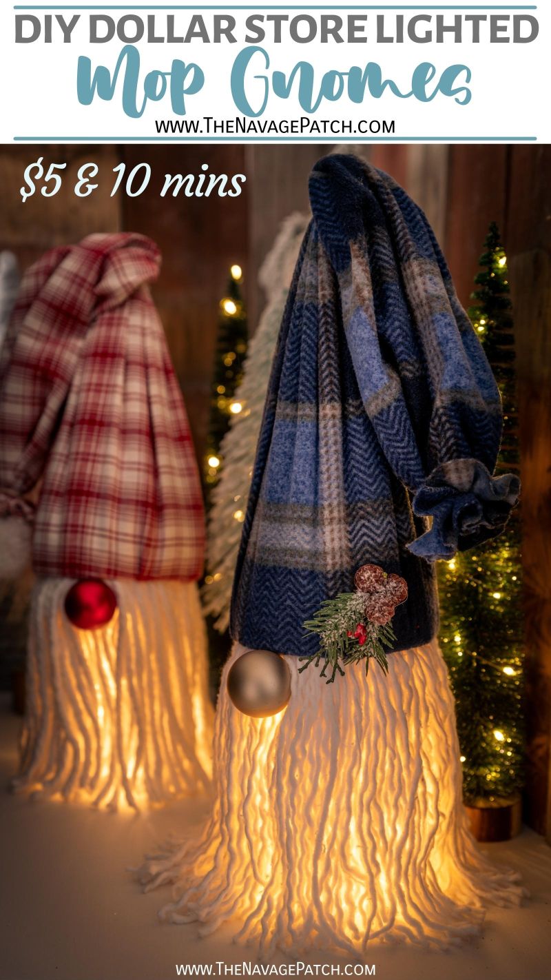 DIY Dollar Store Lighted Mop Gnomes - TheNavagePatch.com