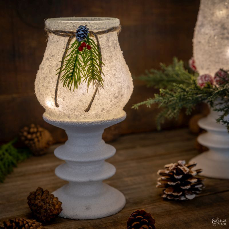 DIY Dollar Tree Snowy Christmas Lanterns - TheNavagePatch.com