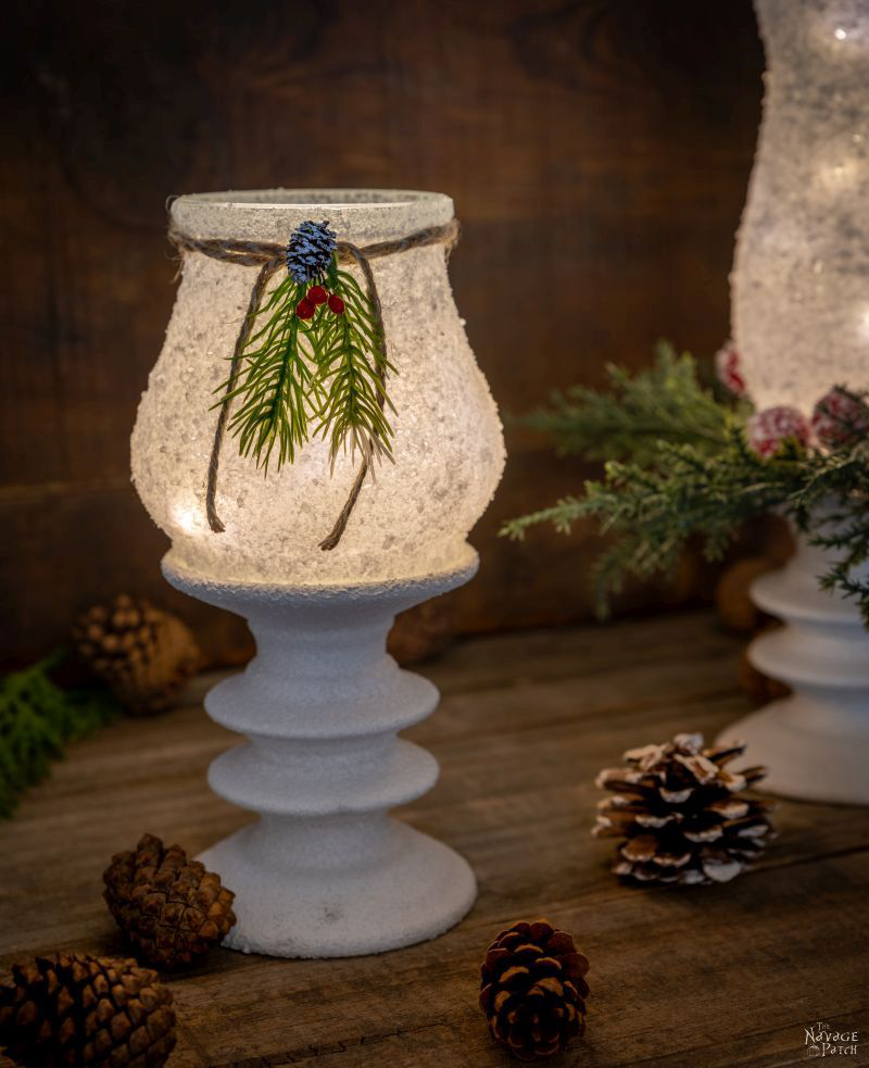 DIY Dollar Tree Snowy Christmas Lanterns - TheNavagePatch.com