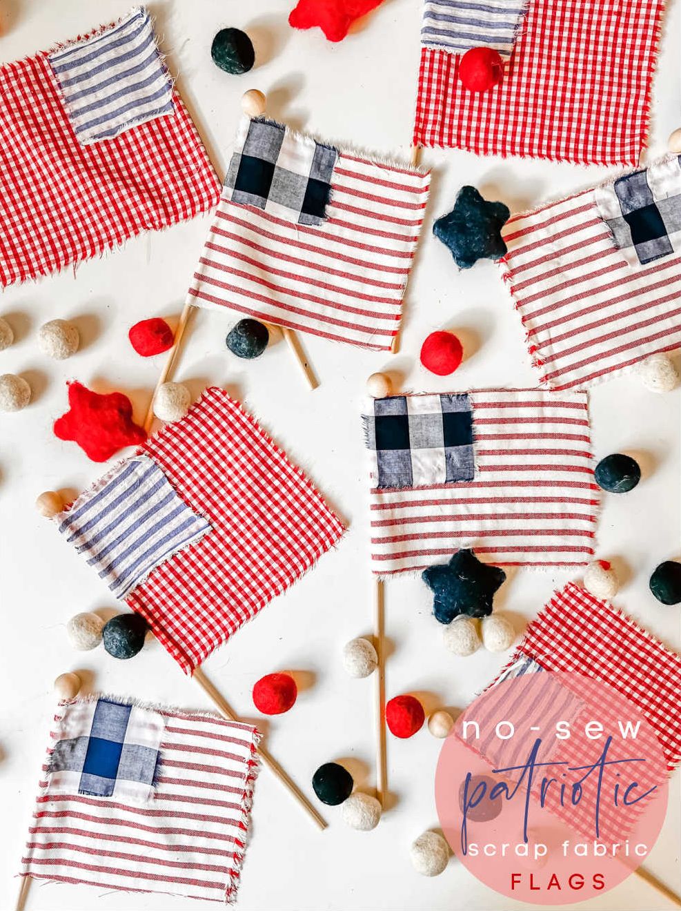 DIY No-Sew Patriotic Scrap Fabric Flags - Best DIY 4th of July Decorations - The NavagePatch.com