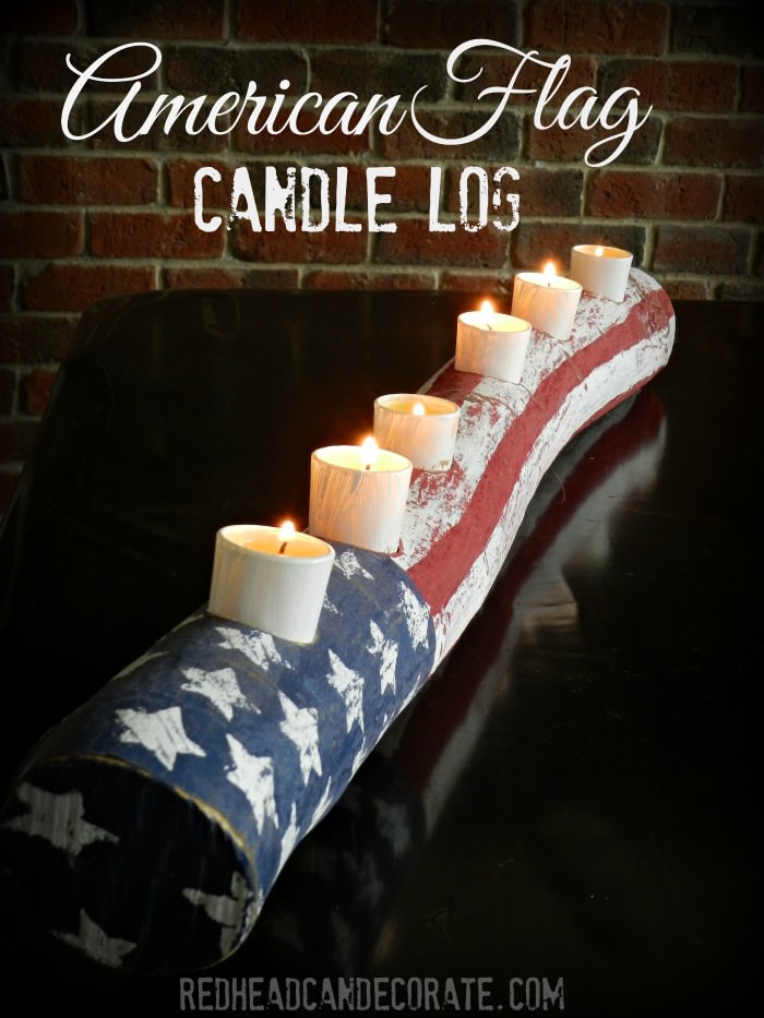 DIY American Flag Log Candle Holder - Best DIY 4th of July Decorations - The NavagePatch.com