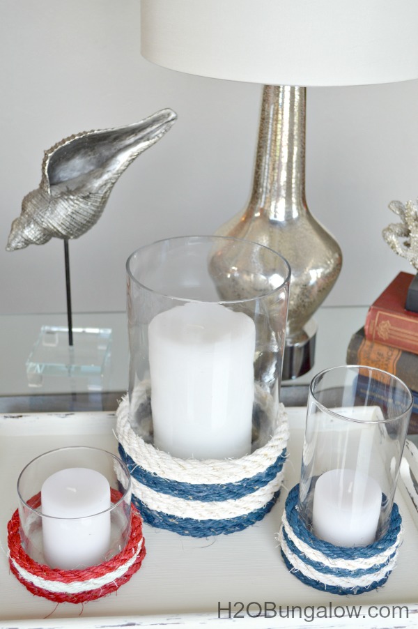 Red White and Blue Rope Candle Holders - Best DIY 4th of July Decorations - The NavagePatch.com